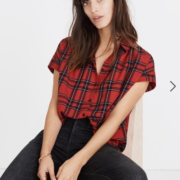 Madewell Tops - Madewell Central Shirt in Dahl Plaid Red Black Size XXS
